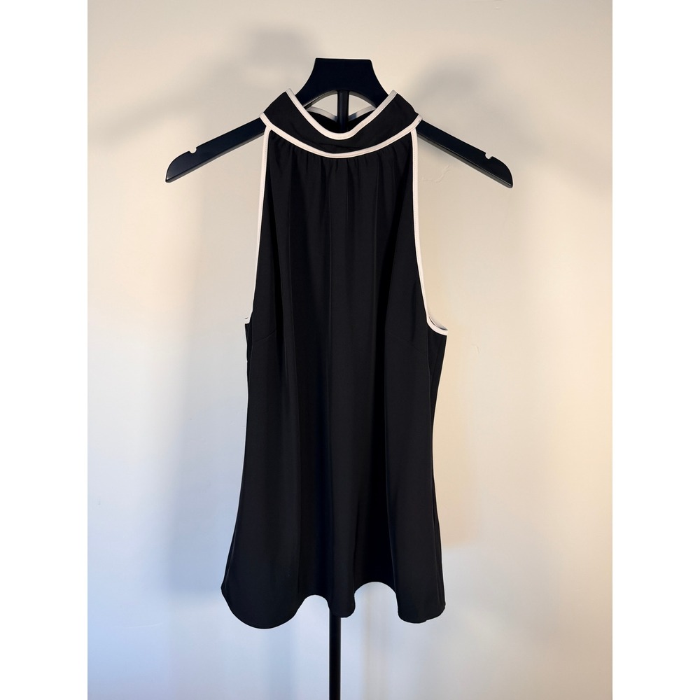 Calvin Klein Black White Halter Neck Blouse High Neck Sleeveless Top Large